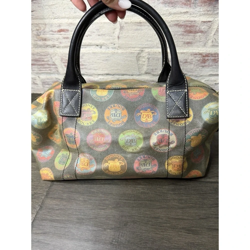 Dooney & Bourke Medallion Print Canvas Leather Large Satchel Purse Vintage AS IS